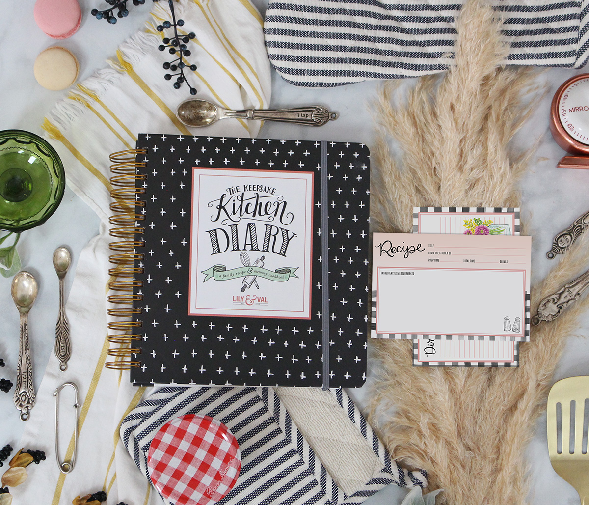 The best-selling Keepsake Kitchen Diary pairs beautifully with these farmhouse gingham recipe cards