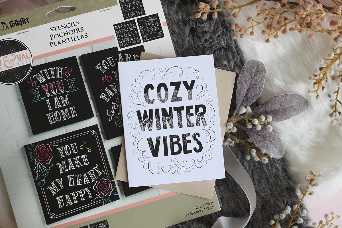 cozy winter vibes hand lettered card by Lily & Val