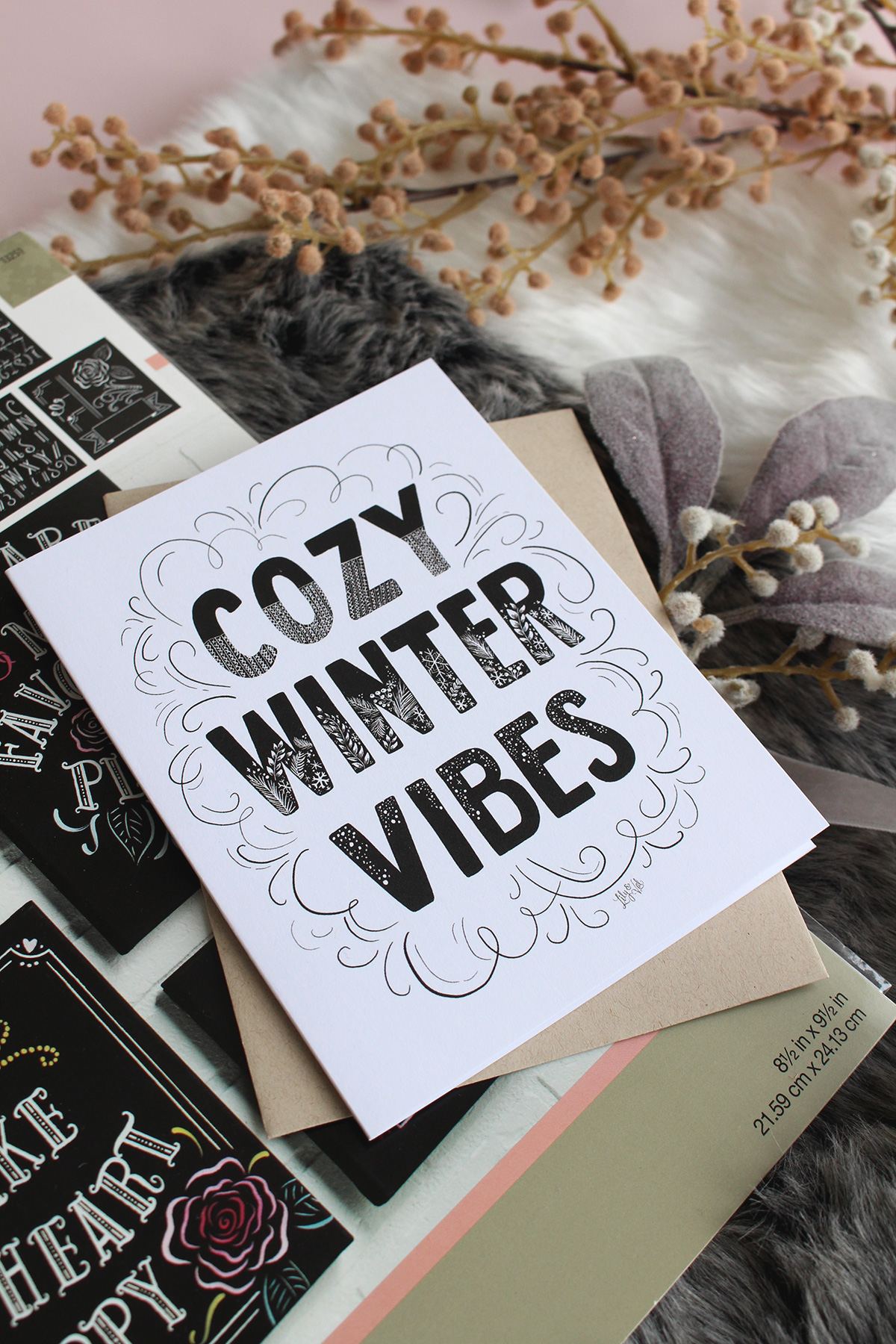 Cozy Winter Vibes hand lettered card by Lily & Val