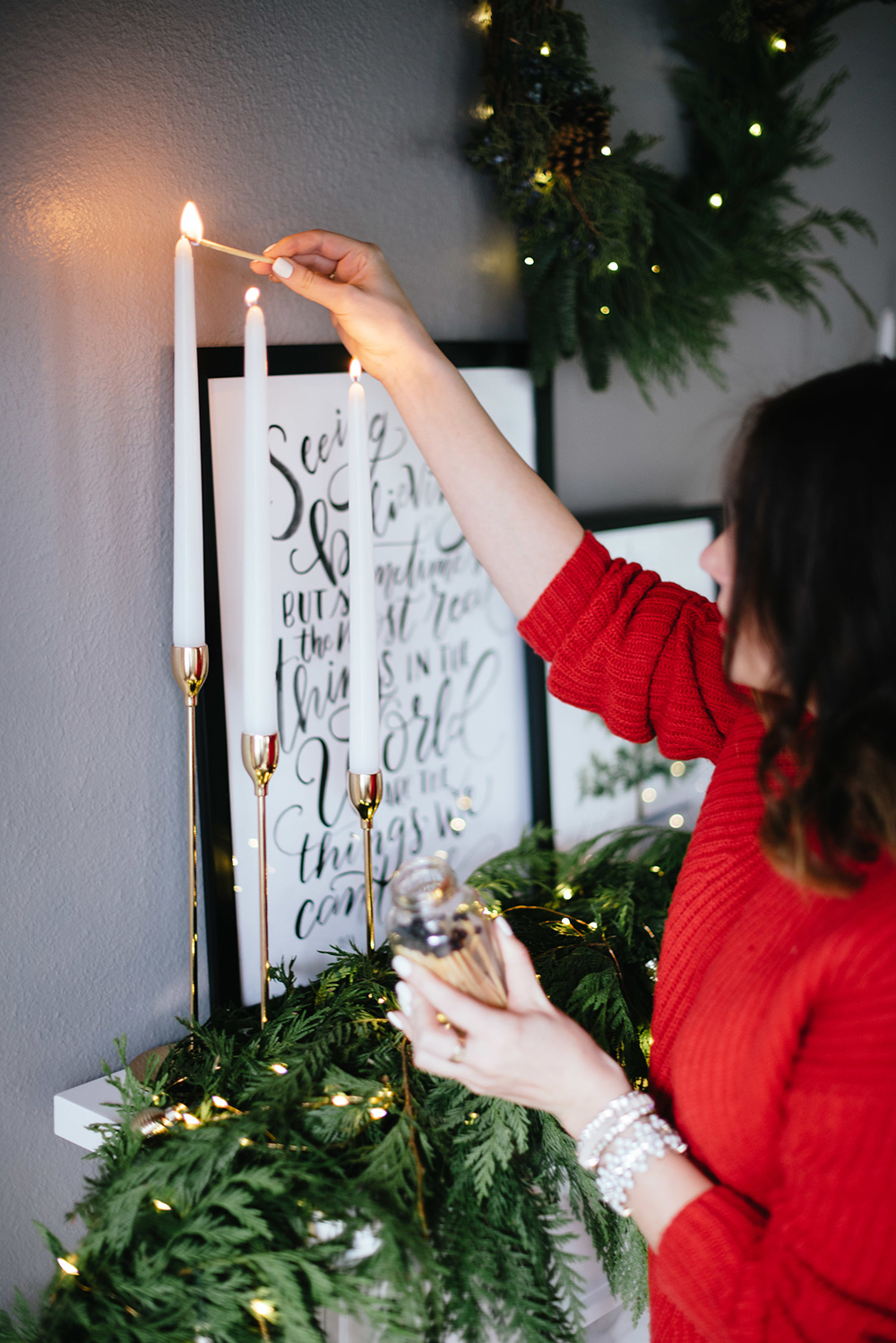 Beautiful Holiday Fireplace Styling By Krista Fredricks of Pike Petals using Lily & Val hand lettered prints