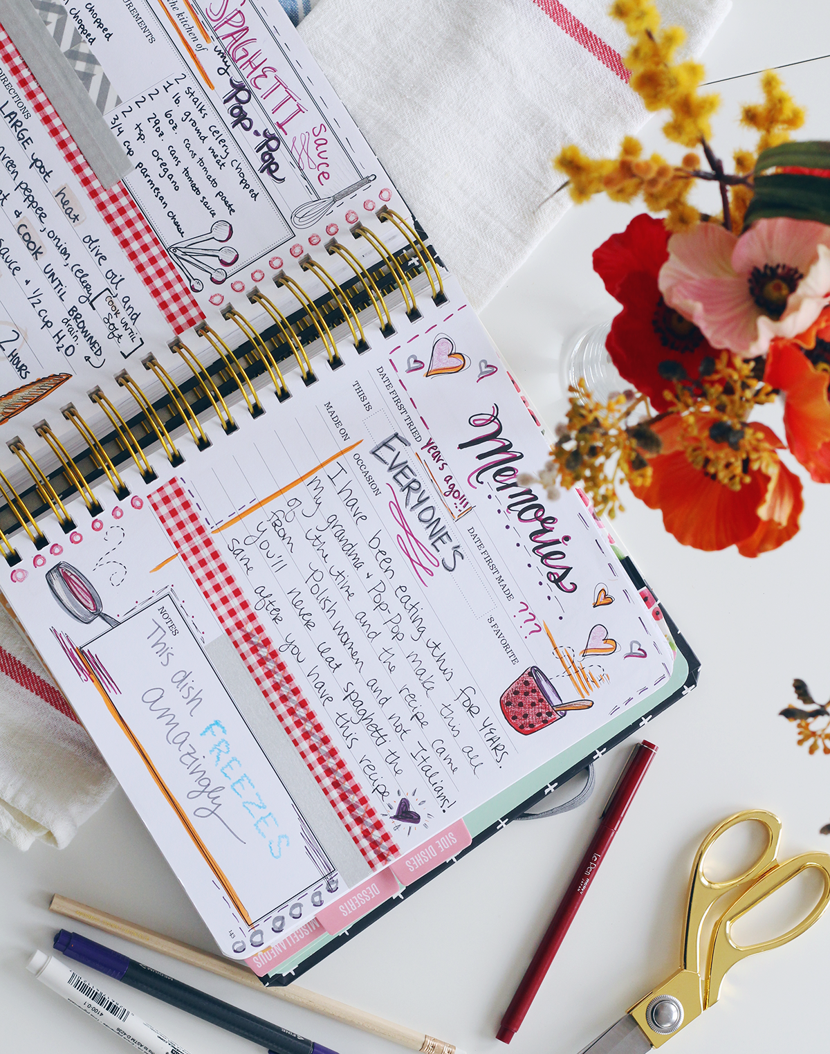 Use scrapbooking and planner supplies to add recipes and memories to the pages of your Keepsake Kitchen Diary