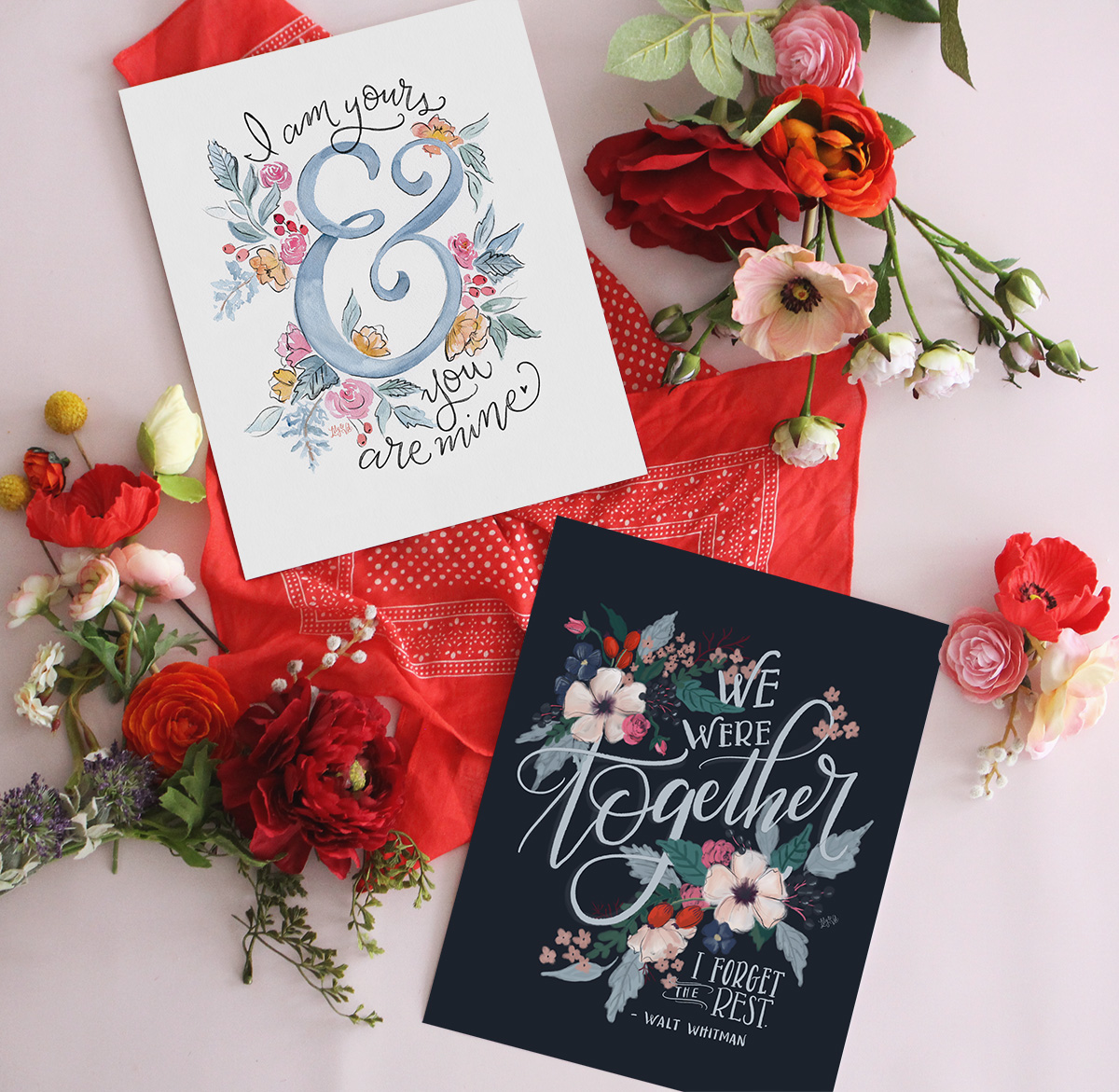 Art Prints by Lily & Val featuring hand lettering and illustrations