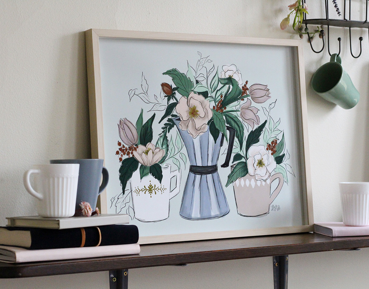 Coffee and Flowers Wall Art Print by Lily & Val