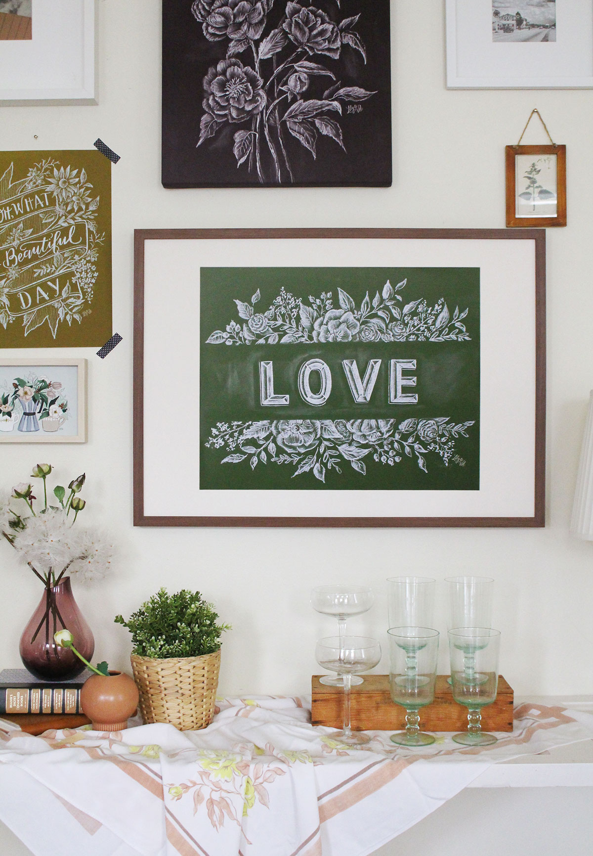 Green Botanical Love Chalkboard by Lily & Val