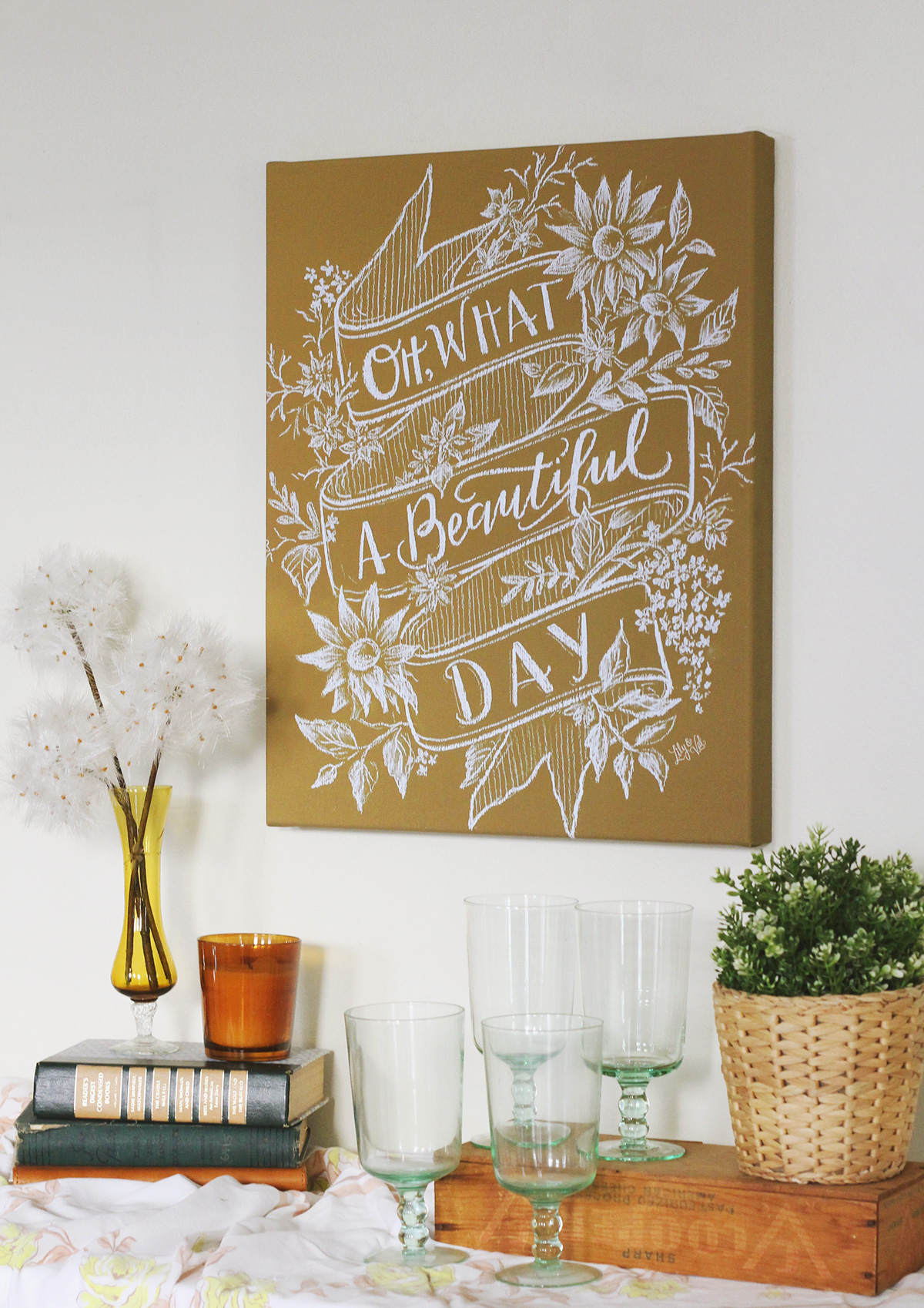 Oh What a Beautiful Day Mustard Chalkboard by Lily & Val