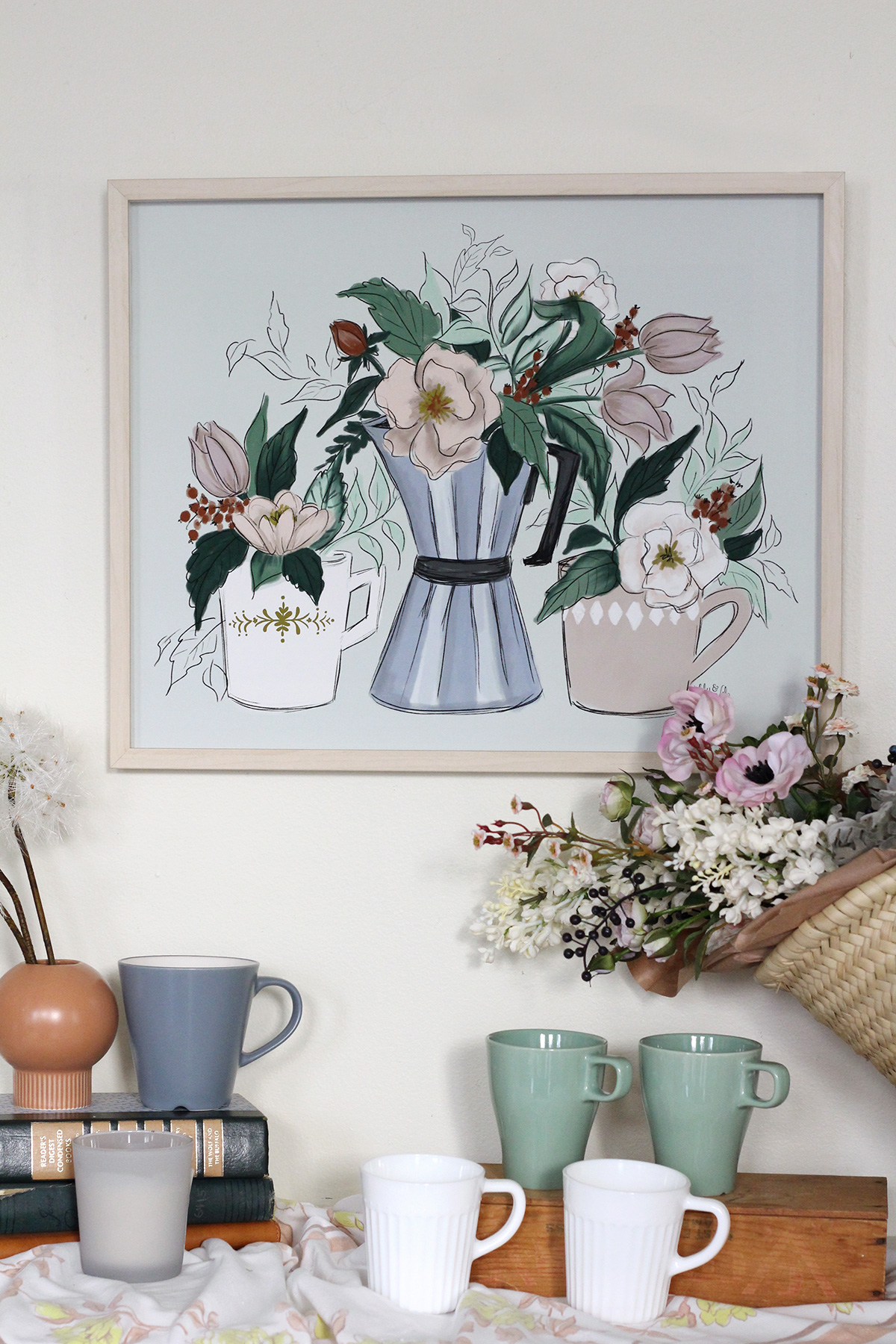 Coffee and Flowers Wall Art Print by Lily & Val