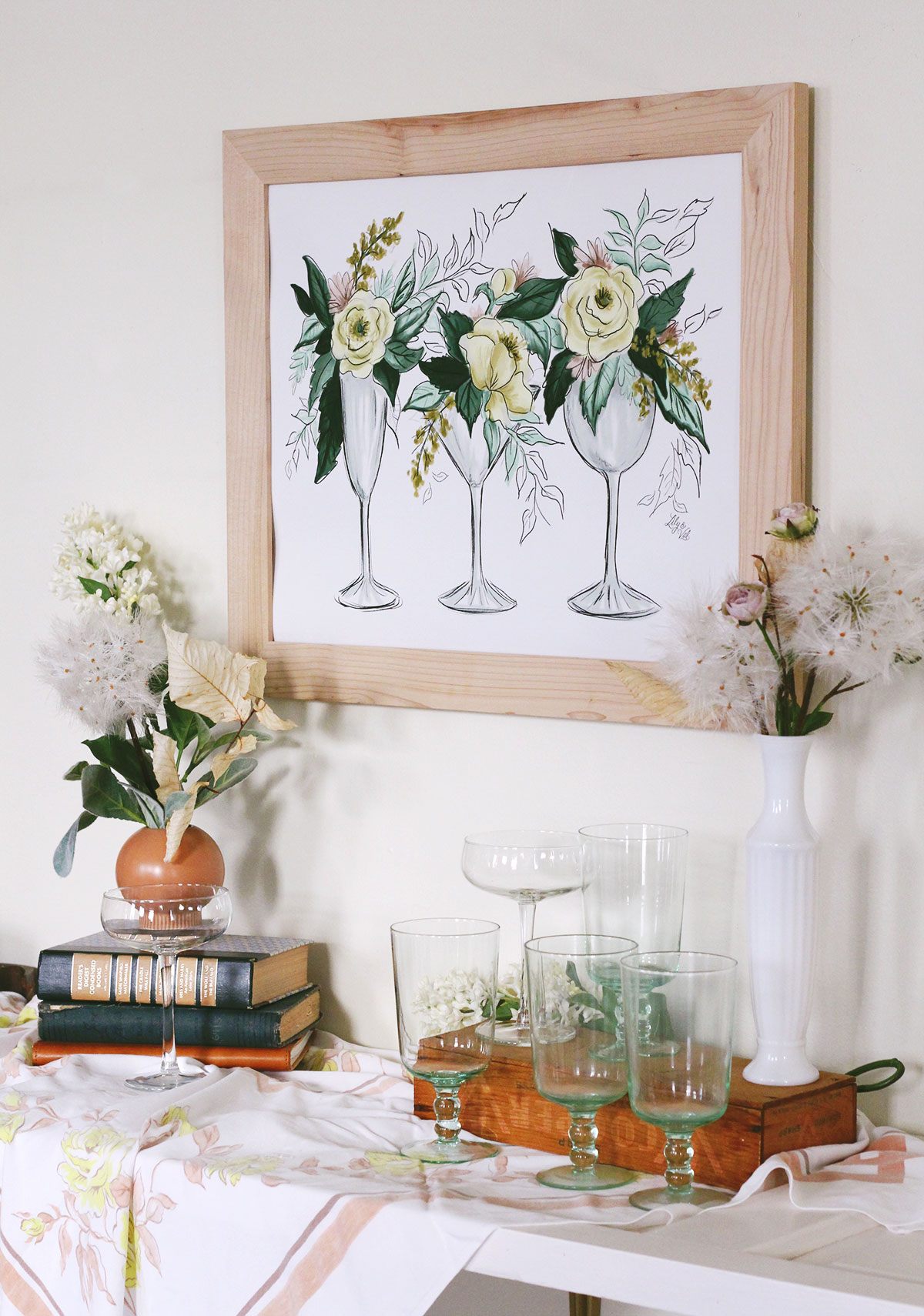 Cocktails and Flowers Wall Art Print by Lily & Val