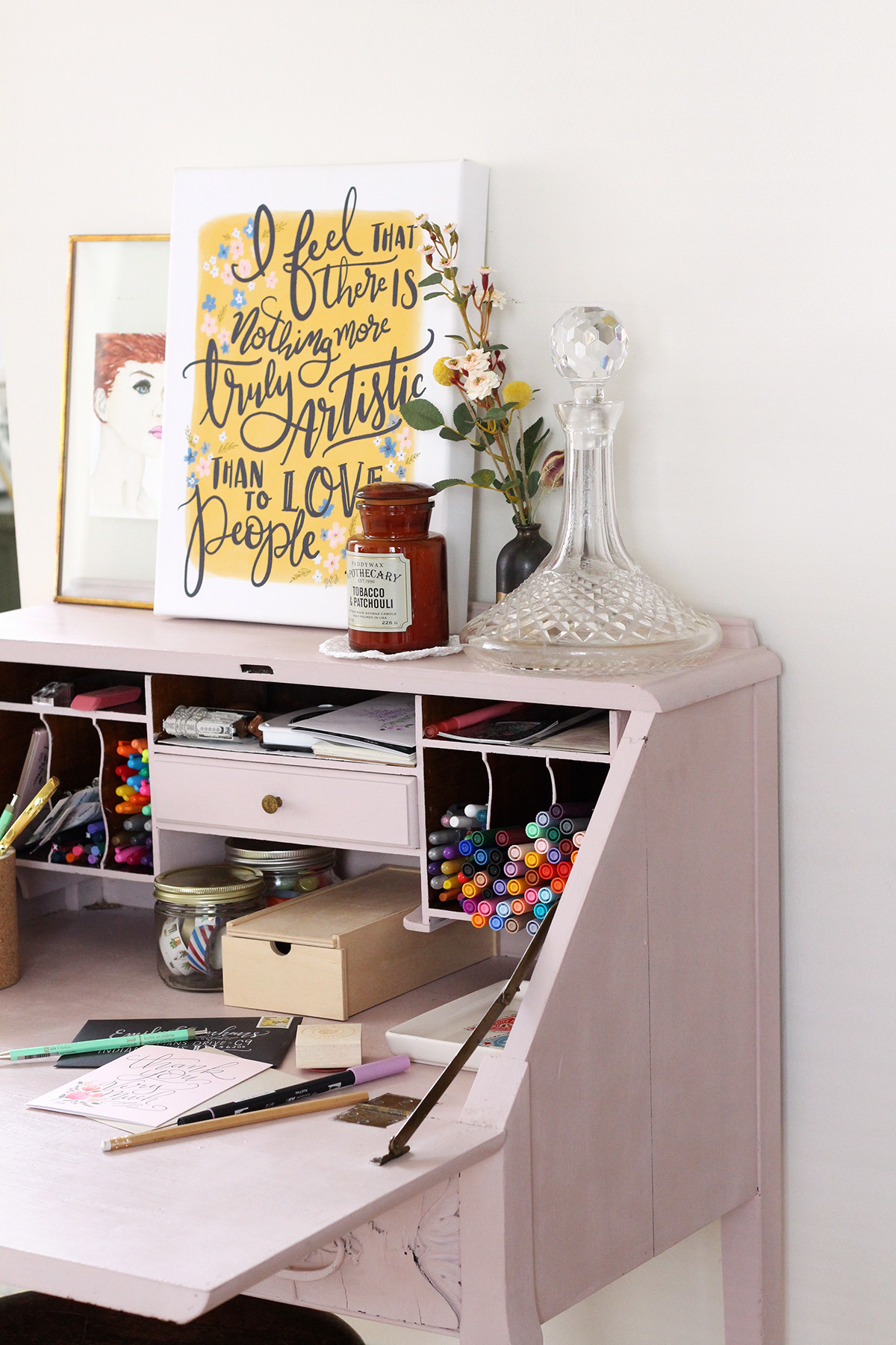 antique writing desk with letter box