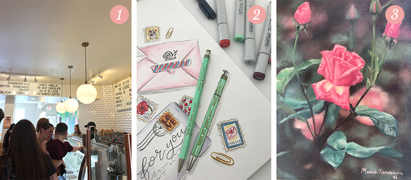 Lily & Val Presents: Pretty Ordinary Friday #92 with Millie's Homemade Ice Cream, inspirations mint green pens and vintage rose art by mom