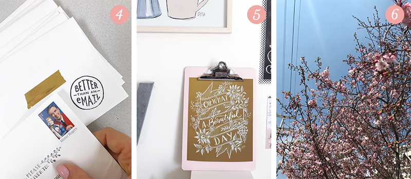 Lily & Val Presents: Pretty Ordinary Friday #92 with Mister Rogers stamps, blush and mustard decor inspiration and blooming cherry blossoms