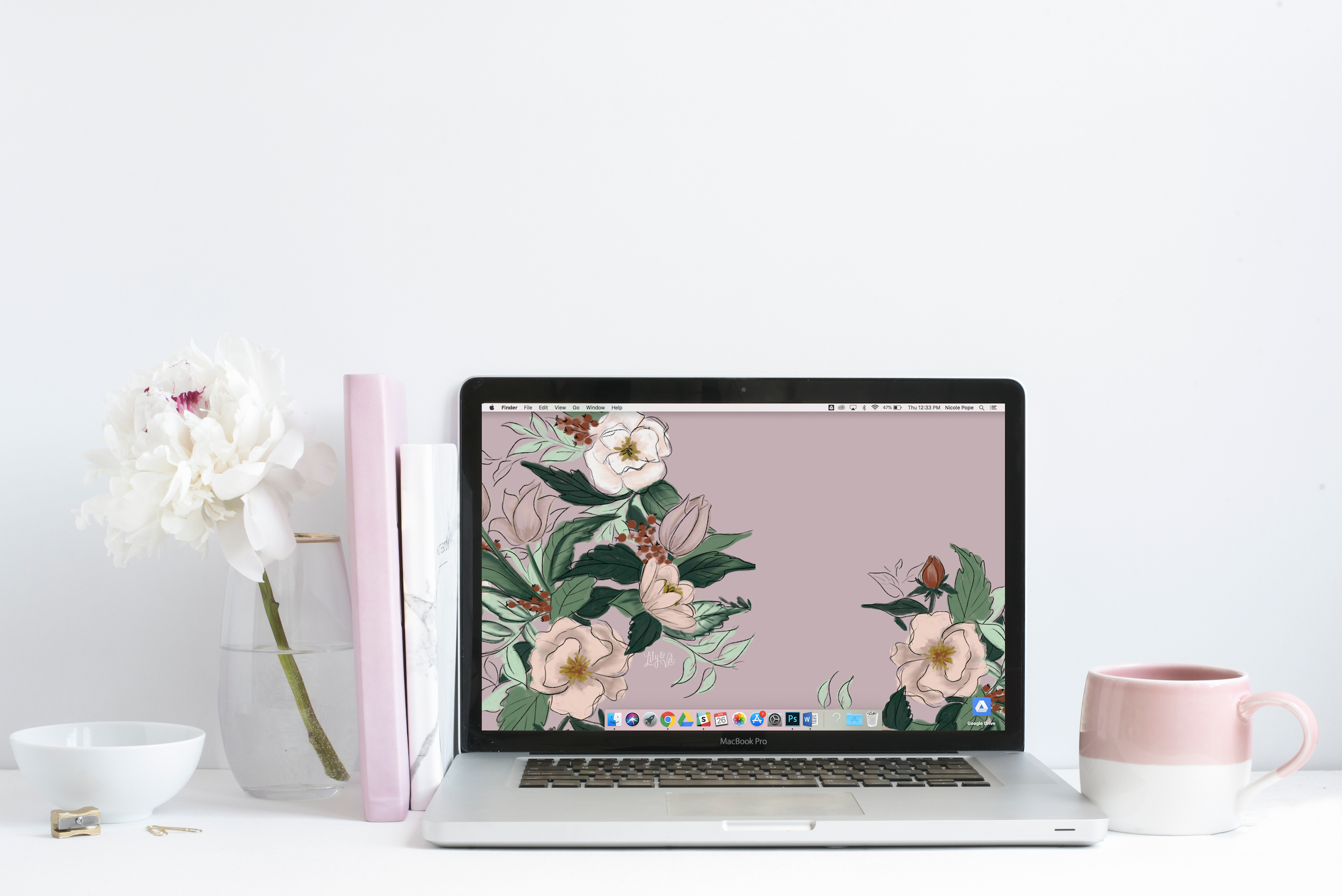 Lily & Val's Free May pink floral desktop wallpaper download