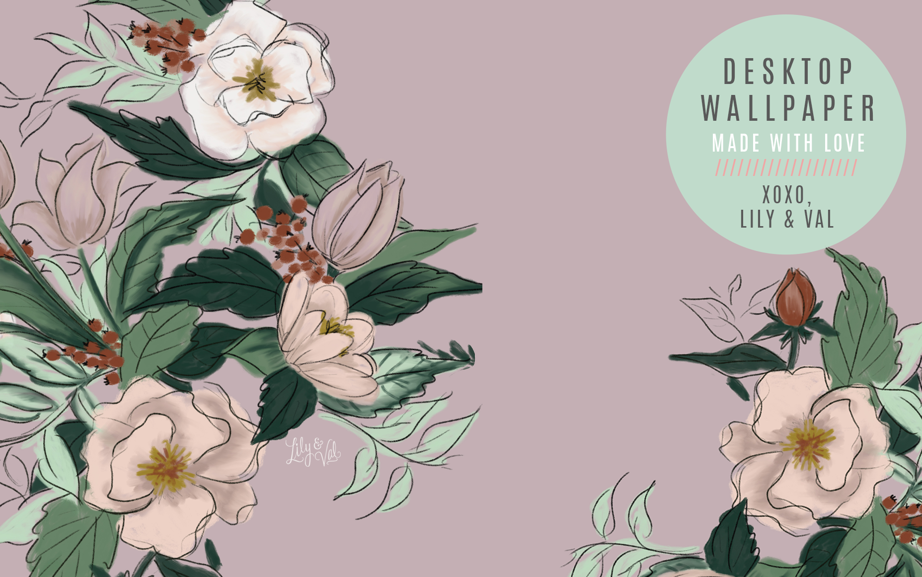 Lily & Val's Free May hand-drawn floral desktop background download