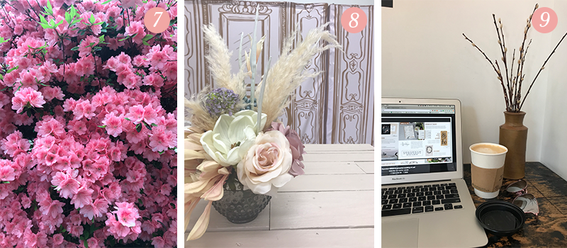 Lily & Val Presents: Pretty Ordinary Friday #93 with pretty pink Azaleas, feathers and faux flower centerpiece design and Ace Hotel workspace