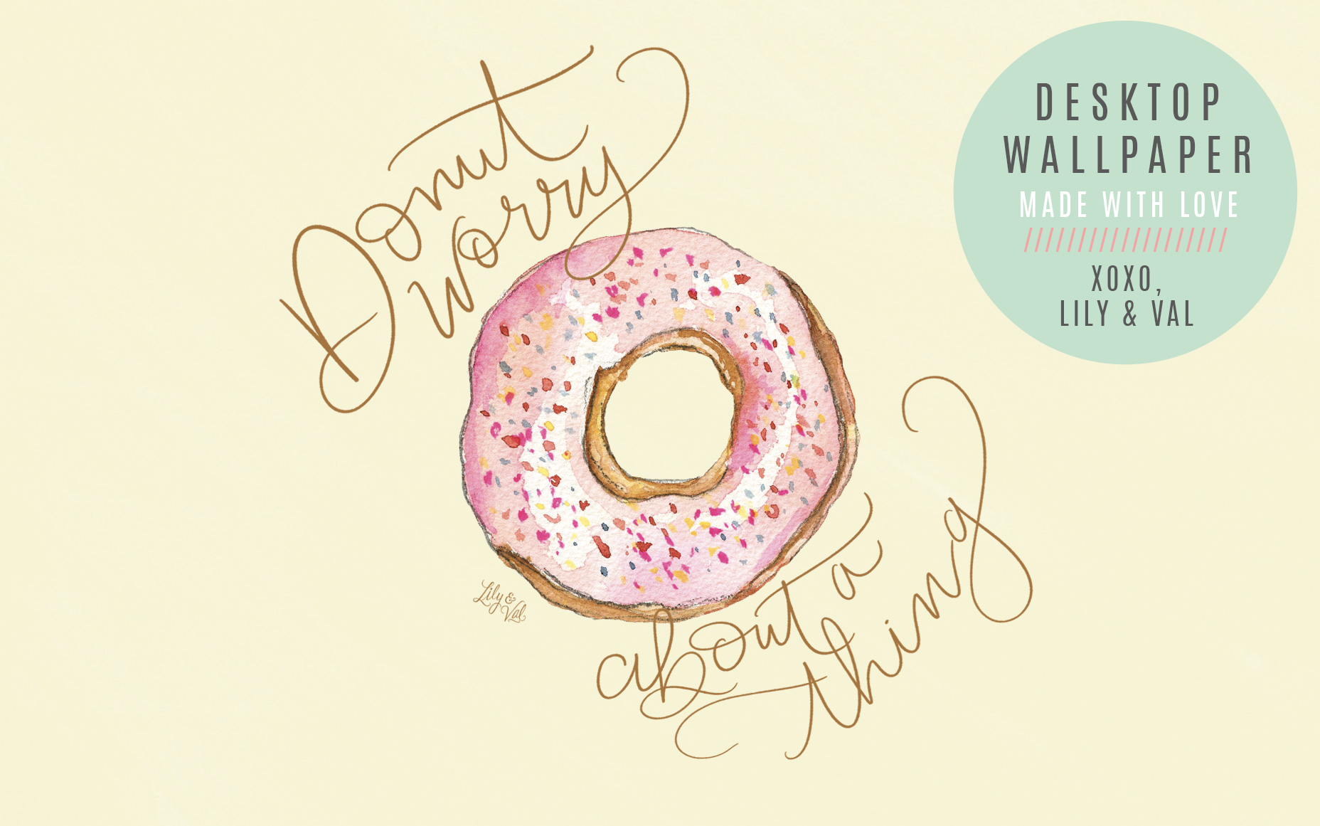 Donut Worry About A Thing hand-drawn, hand-lettered computer background download