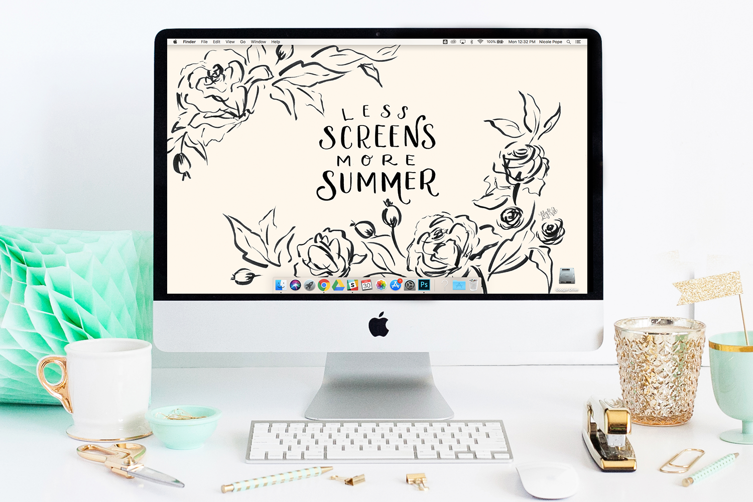 Lily & Val's August Floral "Less Screens, More Summer" Desktop wallpaper download