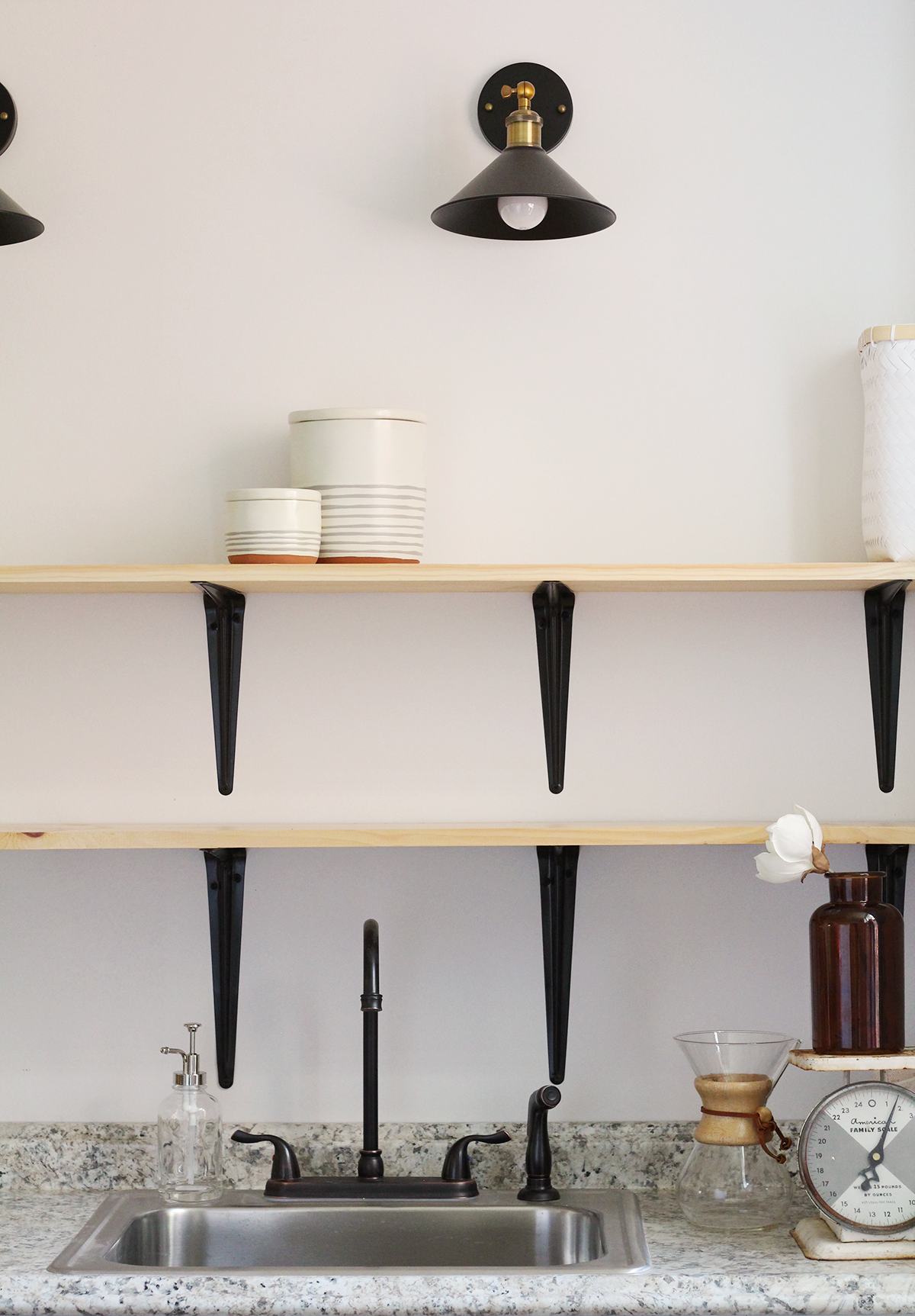 Learn how to decorate open kitchen shelves like a pro!