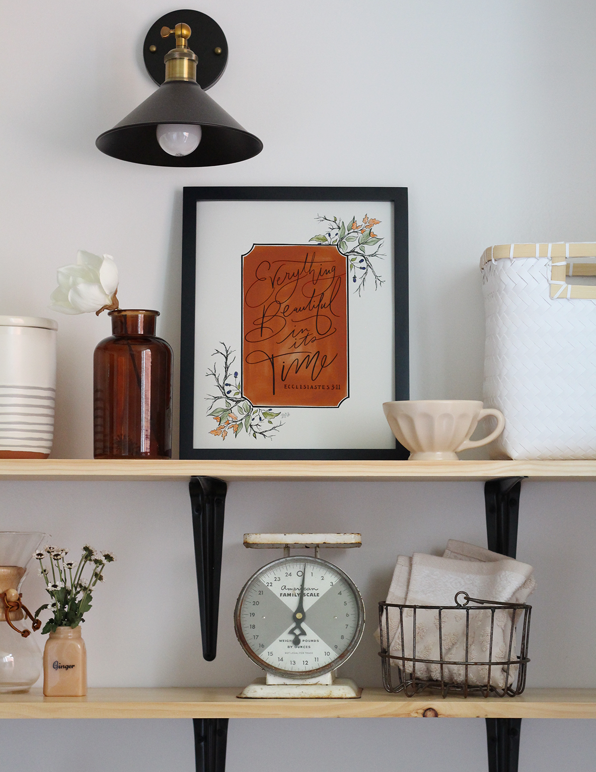 New Fall Print Sneak Peek! -How to Decorate Open Shelving- Kitchen edition!
