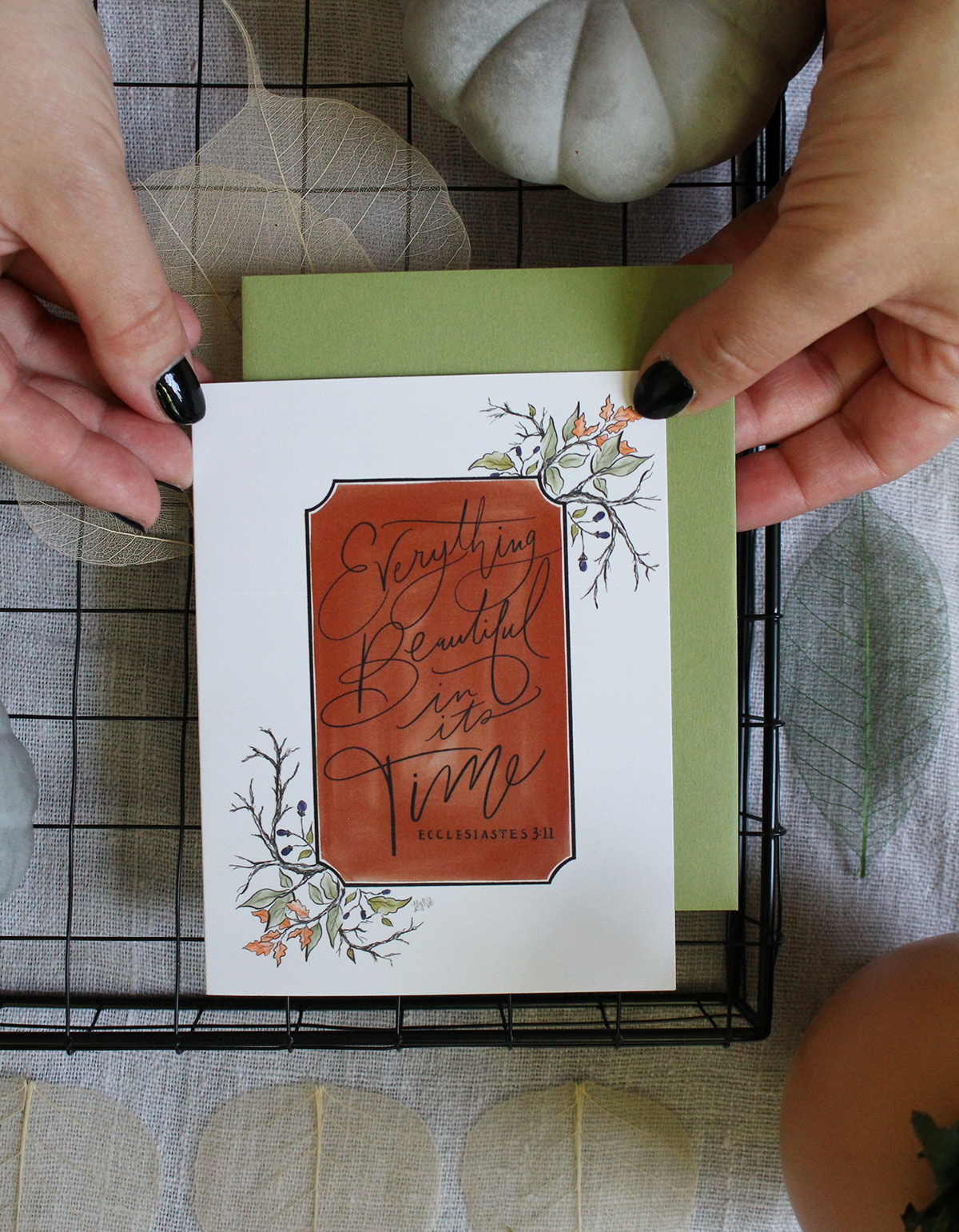 everything beautiful in its time hand lettered notecard