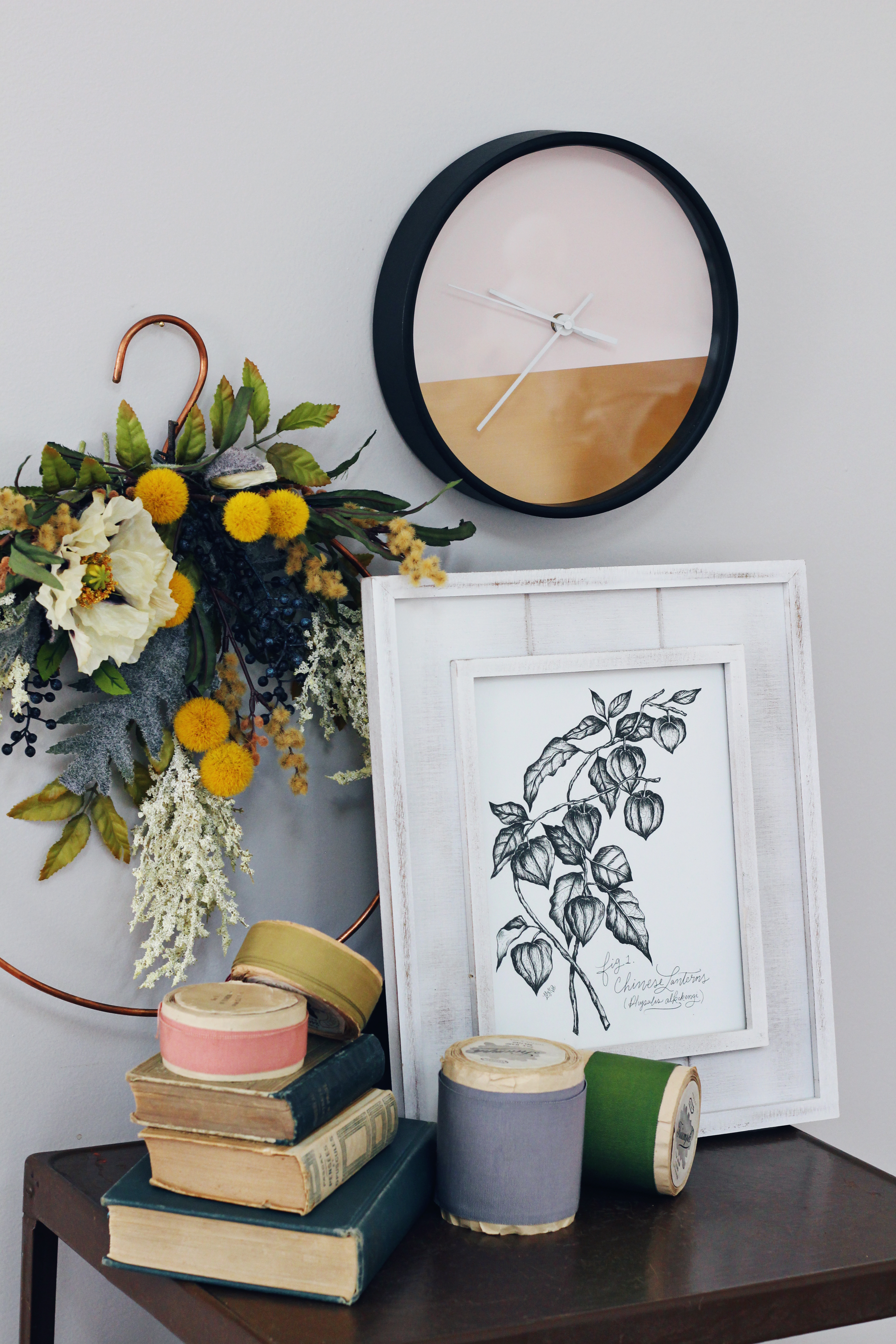 Chinese Lantern Botanical art looks beautiful displayed with a Fall wreath