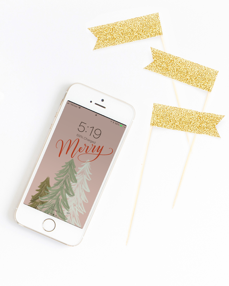 December's Free iPhone wallpaper with hand-drawn trees