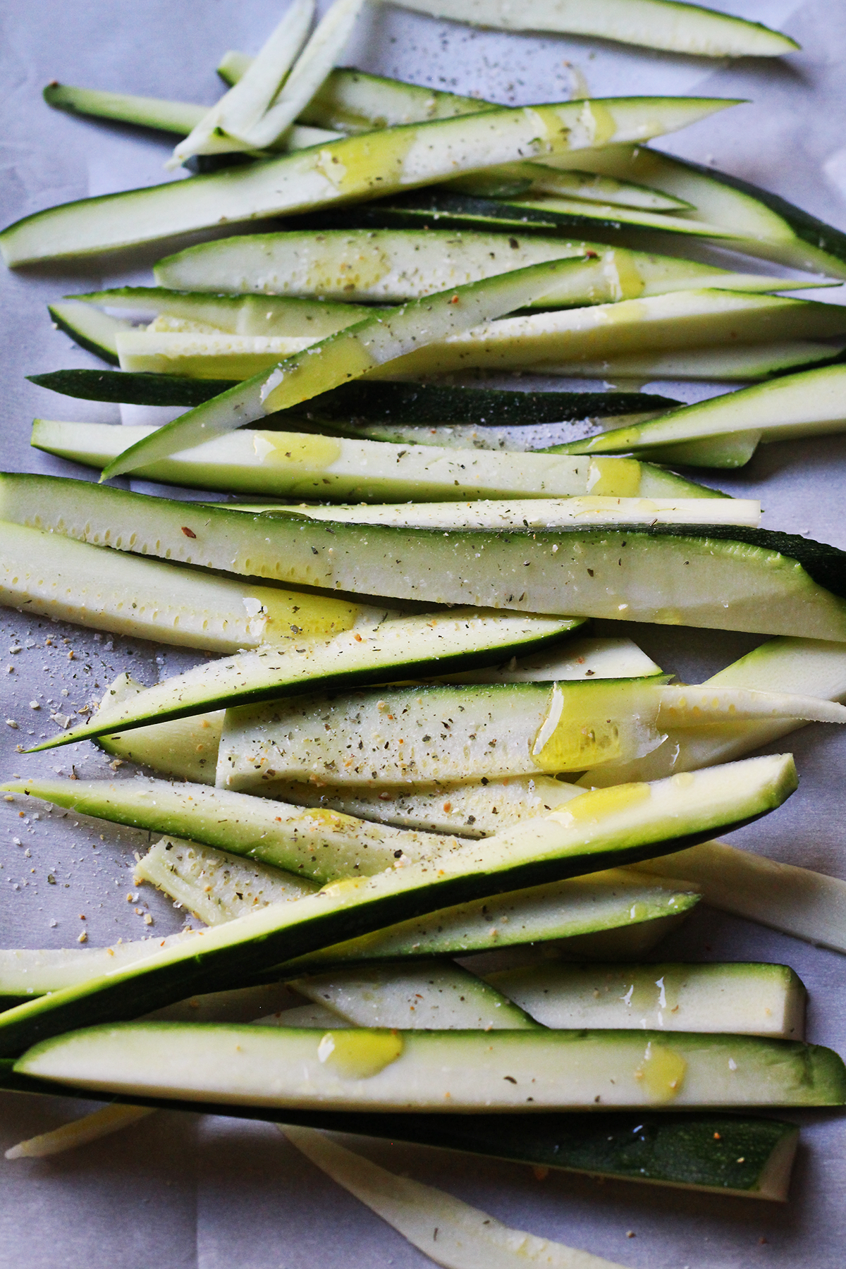 Super simple Roasted Zucchini Strips-perfect for topping or as a side