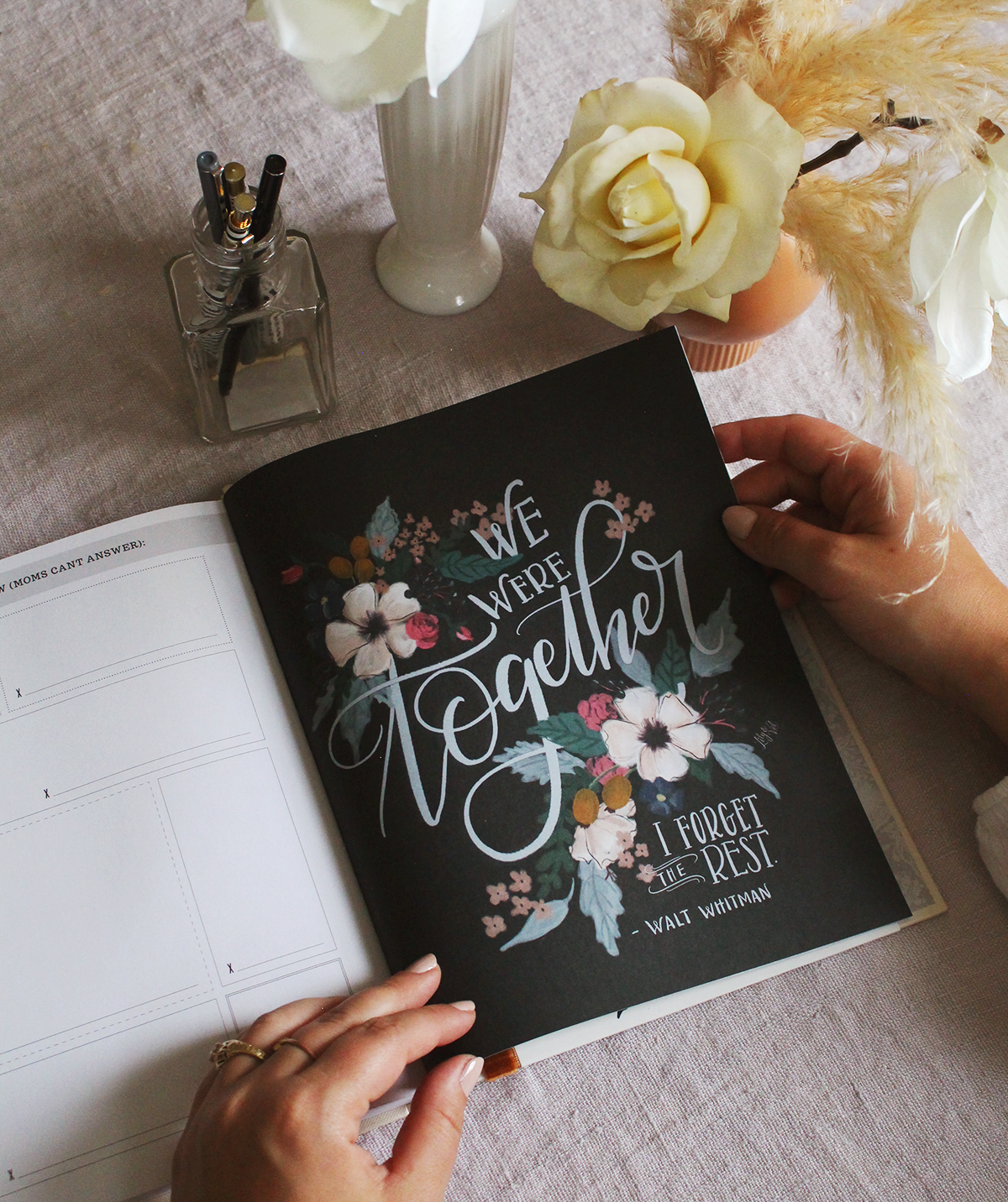 The Lily & Val Wedding Guestbook is an interactive, sentimental take on the traditional wedding guestbook featuring heartfelt prompts for your guests to fill out