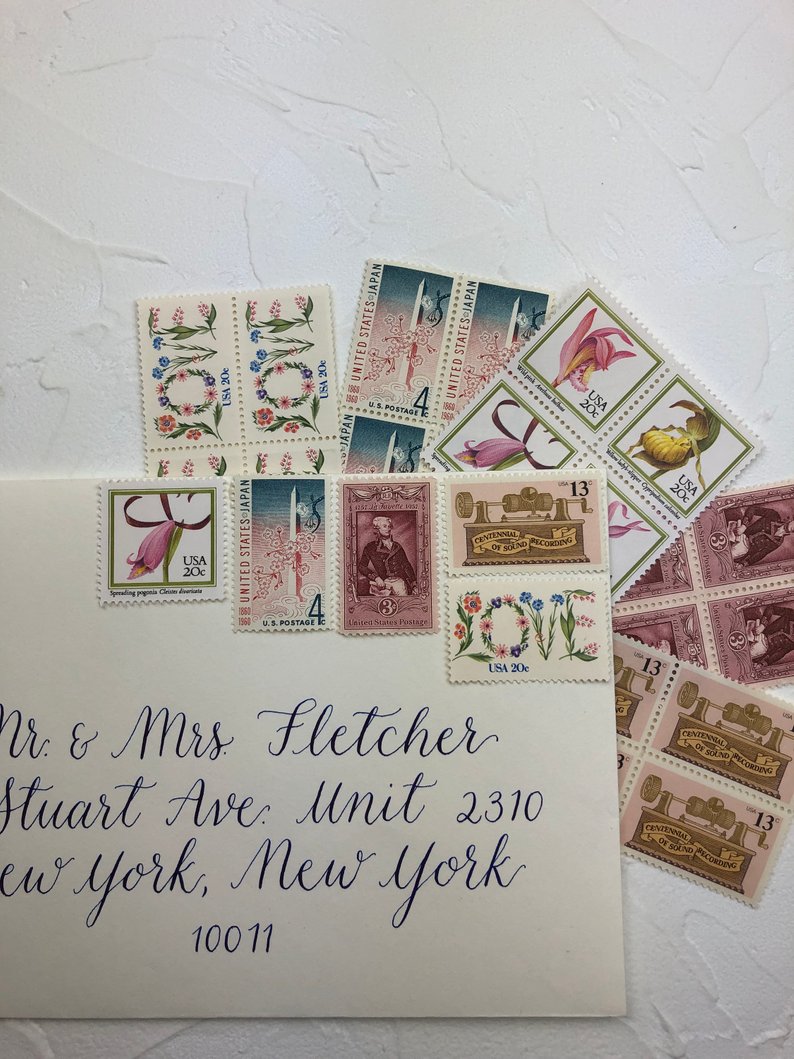 Unused floral pink vintage stamp sets