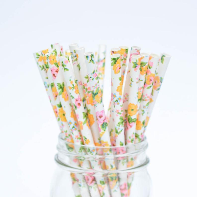 Floral Paper Straws Pack