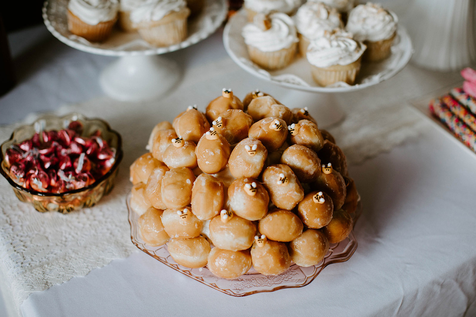 Donut hole beehive for a honey themed baby shower! 