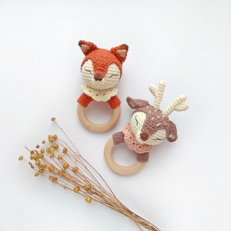 Fox and Deer Organic Baby Rattle/Teether