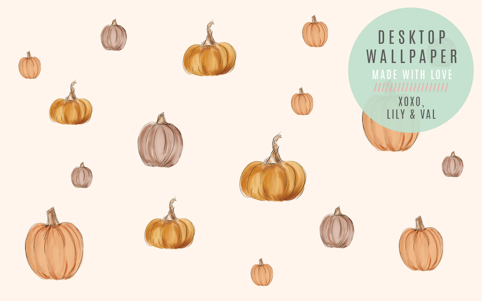 Cute hand-drawn pumpkin desktop computer background for Fall/Autumn