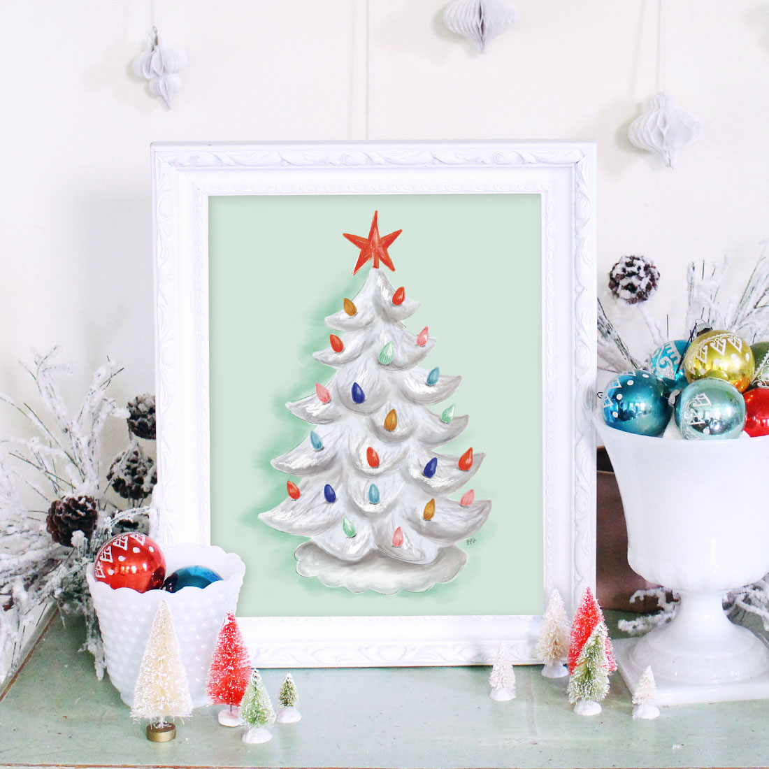 Nostalgic Ceramic Christmas Tree Decorations & Prints