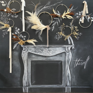Dried Floral and Chalkboard Wall Installation Dried Floral and Chalkboard Wall Installation