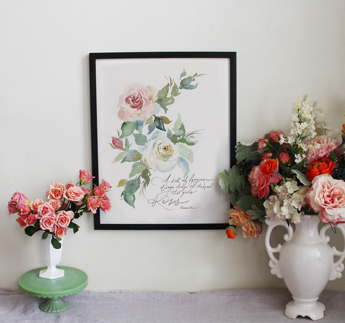 A bit of fragrance always clings to the hand that gives roses -rose watercolor art print