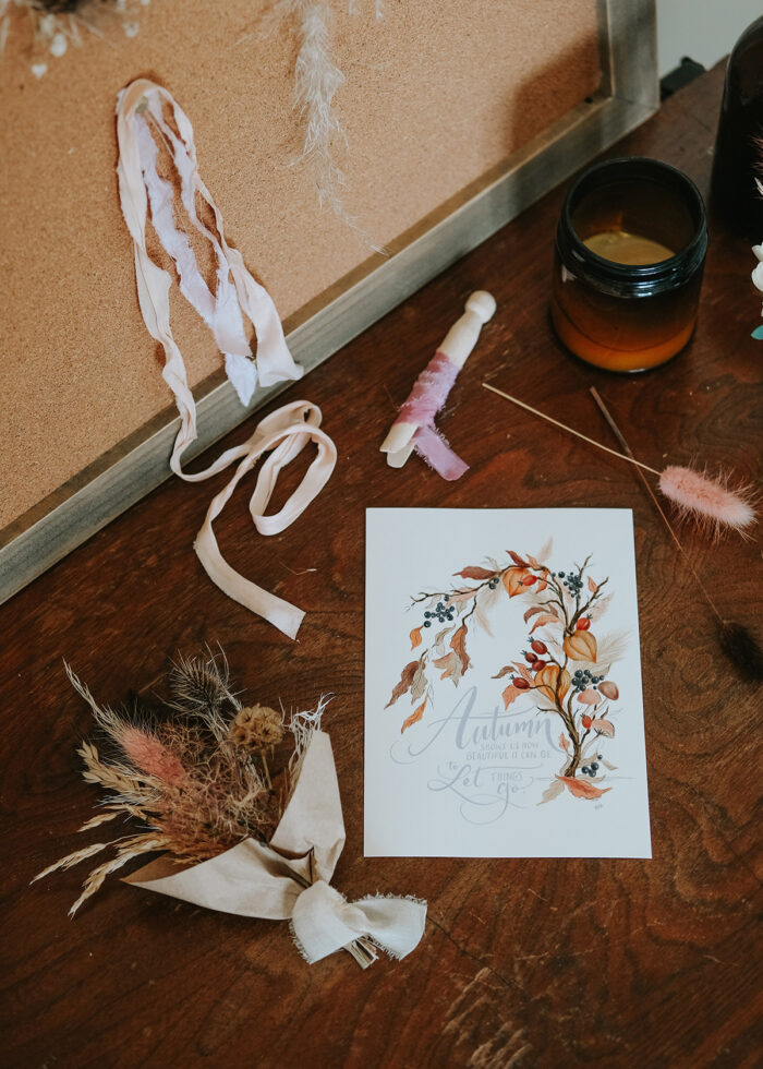 Dried Floral Bouquet + Hand Lettered Fall Print 