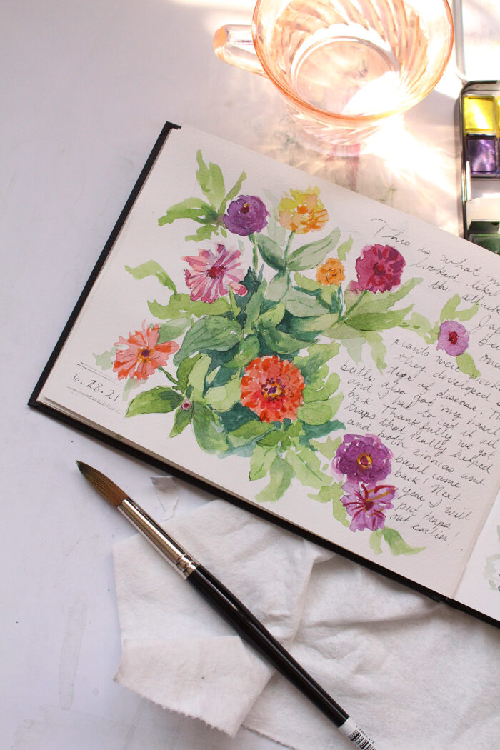 Garden Sketchbook Watercolor Journal by Valerie McKeehan Lily & Val | Cut Flower Garden Illustrations & Hand Lettering