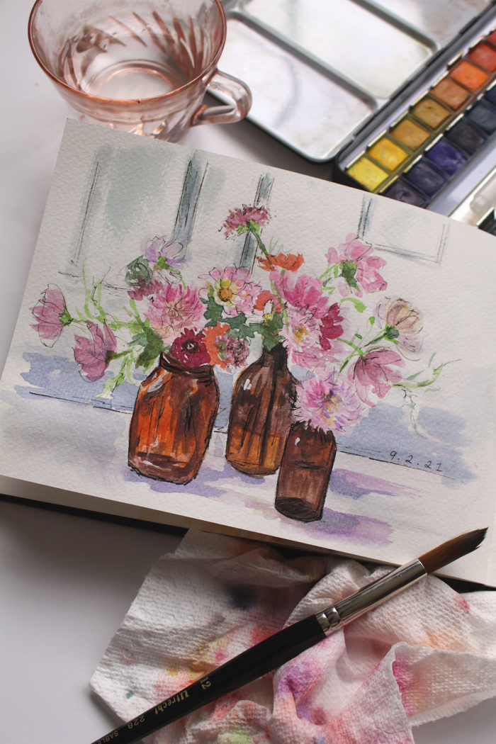 Garden Sketchbook Journal | Watercolor journal of my cut flower garden