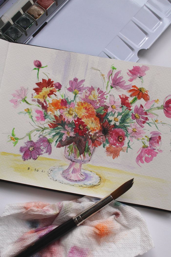 Garden Sketchbook Journal | Watercolor journal of my cut flower garden