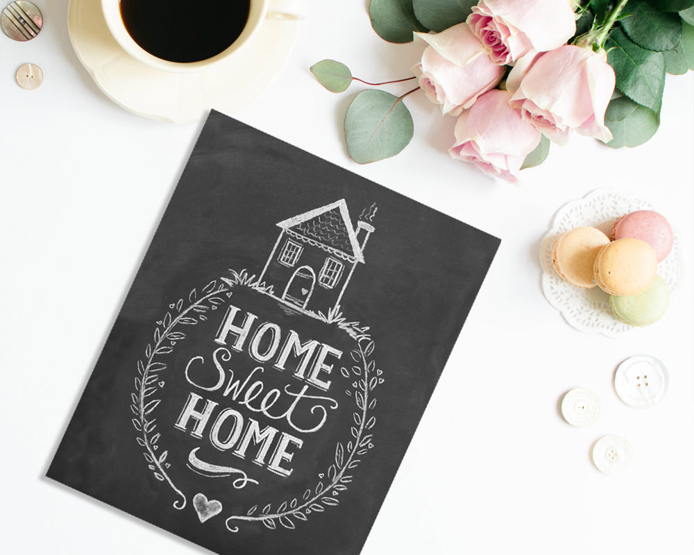 Cozy Home Sweet Home Chalk Art Print by Lily & Val 