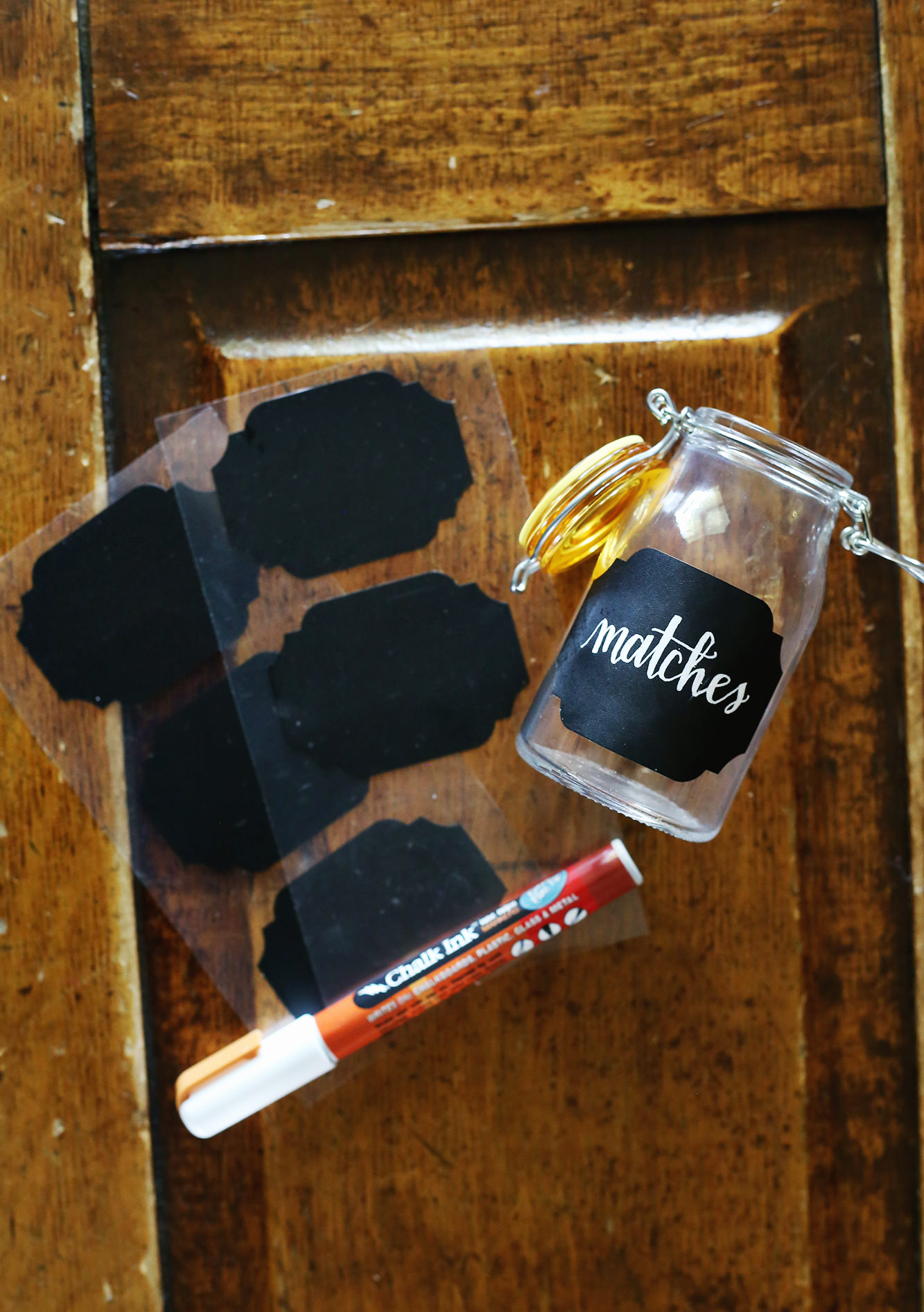 Chalkboard stickers make the perfect label for your DIY matchstick jar!