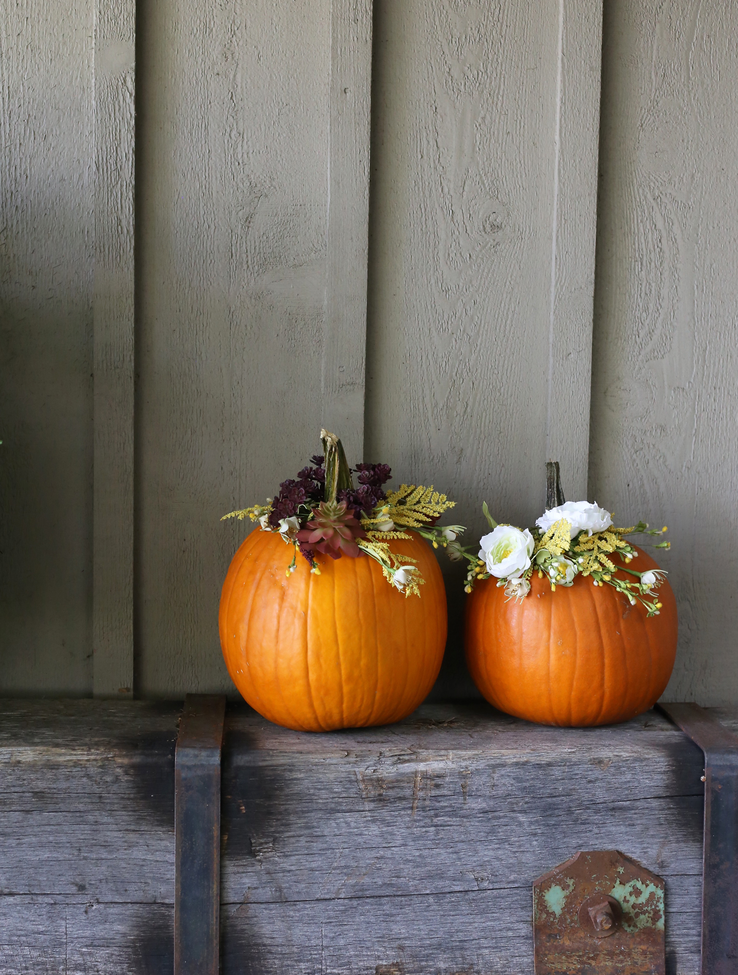Decorate your pumpkins in a new way this year! DIY Floral Pumpkins via Lily & Val Living!