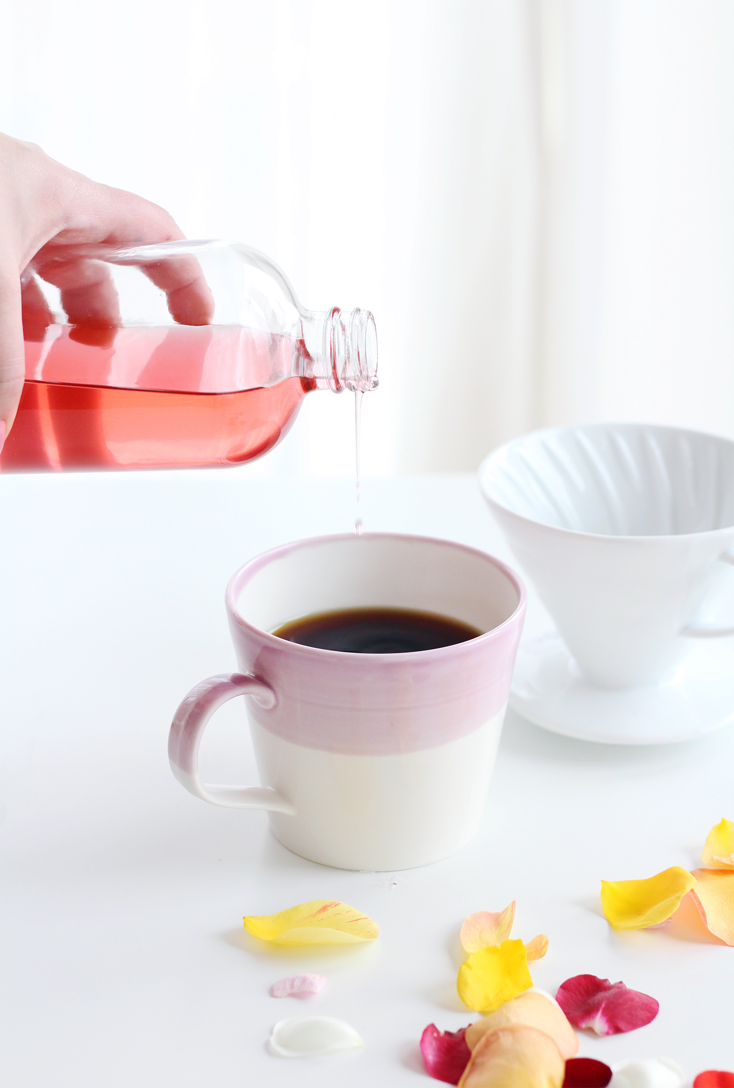 Homemade rose simple syrup is perfect for adding to coffee, tea or cocktails 
