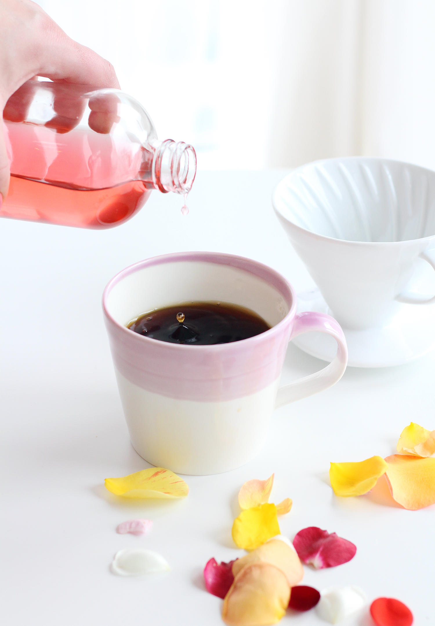 Homemade rose simple syrup is perfect for adding to coffee, tea or cocktails