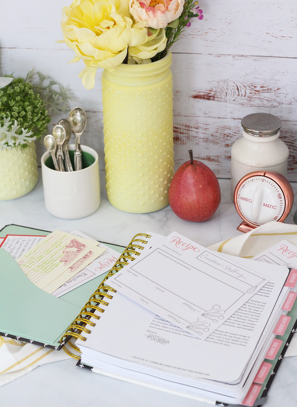 The Keepsake Kitchen Diary is a recipe journal combined with a recipe keeper for recording precious family recipes