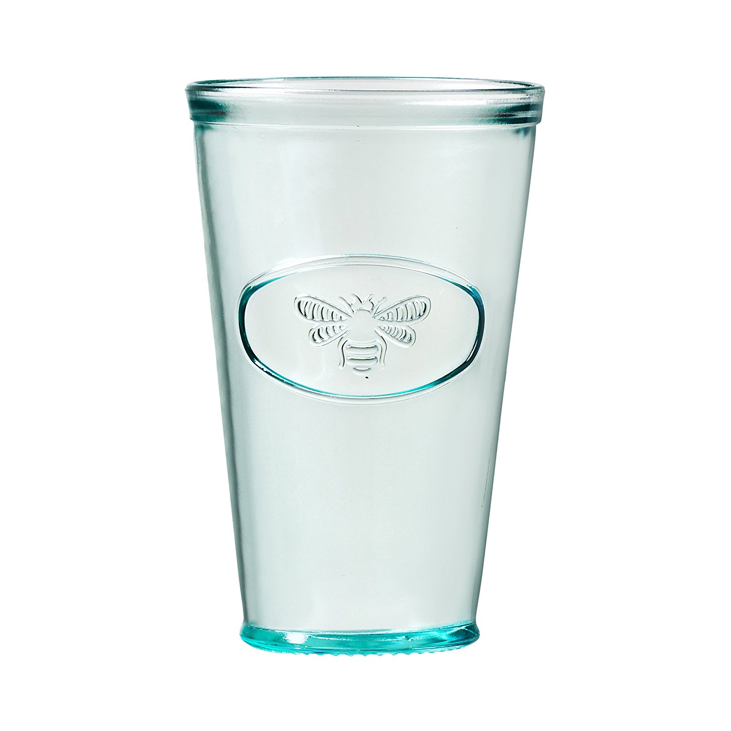 How cute is the little bee detail on this mint green glass? 