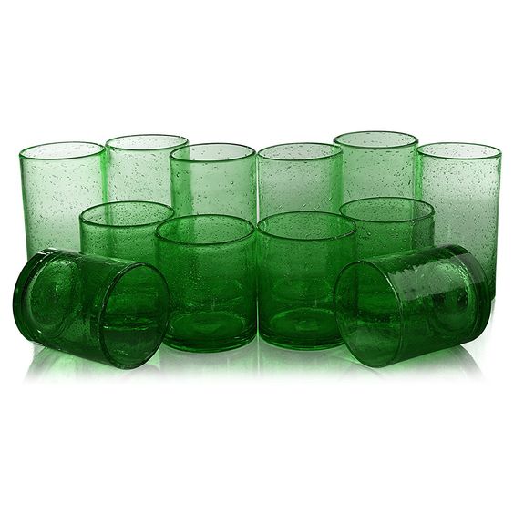 I love the vintage feel of these kelly green bubble glass highball tumblers.