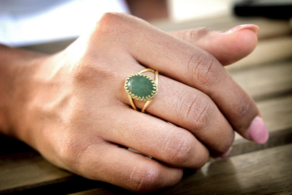 gold and jade ring handmade vintage style