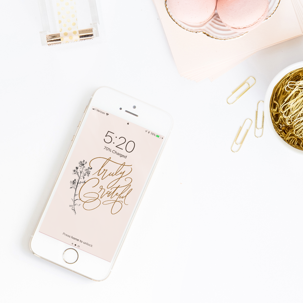 Free iPhone Wallpaper with hand-drawn floral and lettering