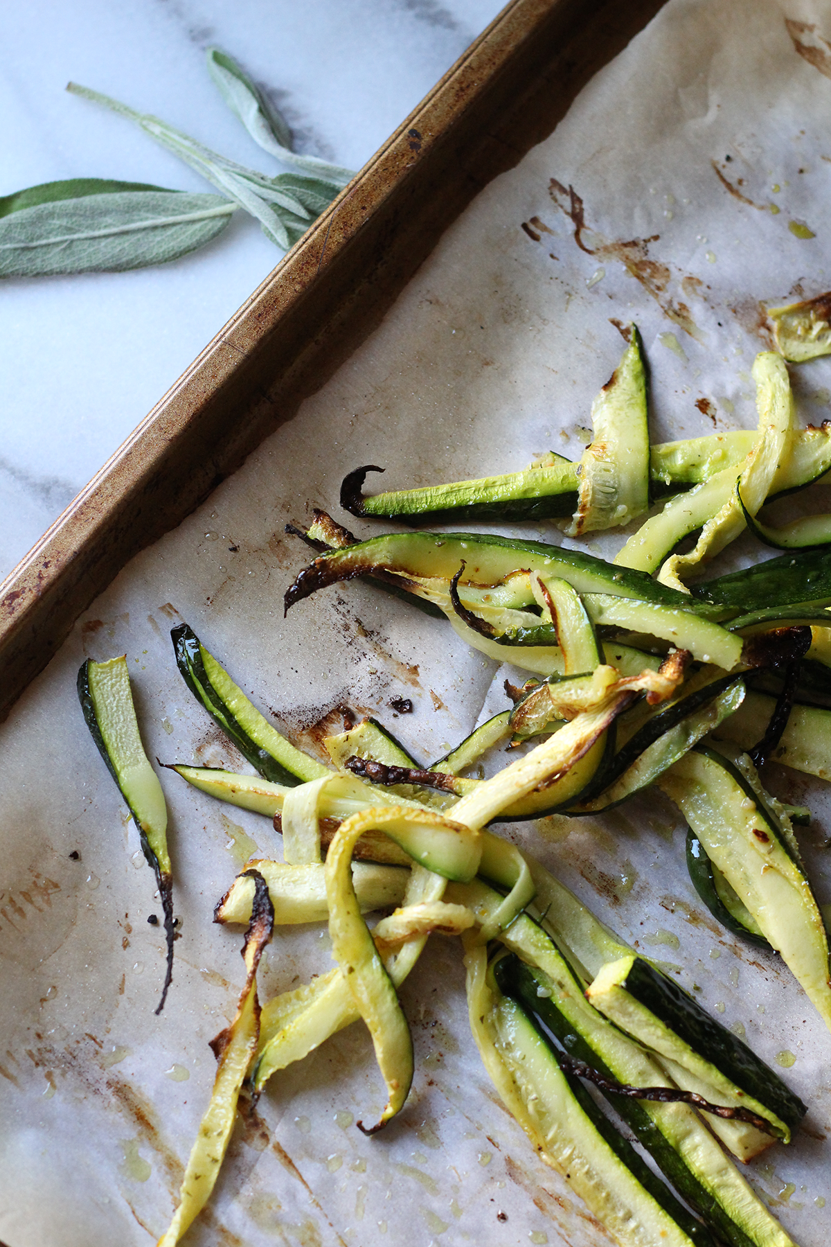 Super simple Roasted Zucchini Strips-perfect for topping or as a side