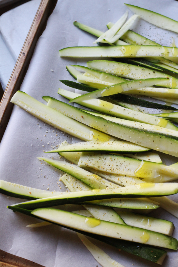 In The Kitchen: Super Easy Roasted Zucchini Strips - Lily & Val Living